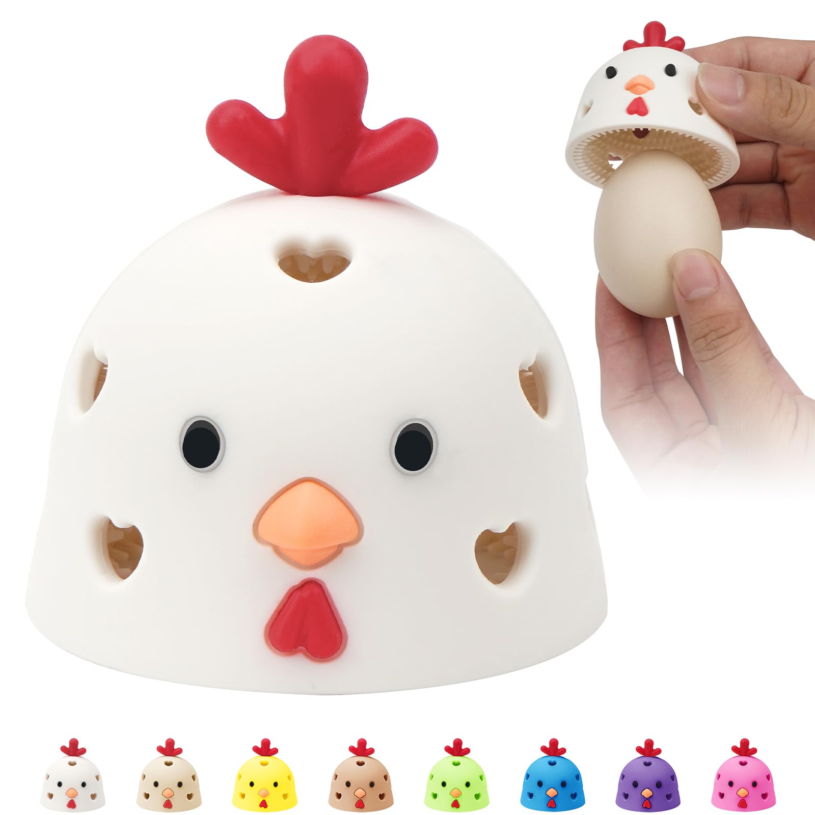 Egg Washer for Fresh Eggs, Egg Scrubber for Fresh Eggs, Egg Brush for Cleaning Fresh Eggs, Egg Cleaner Scrubber, Easter Gifts Creative Chicken Shape Egg Wash Brush Silicone Washing Egg Tool - White