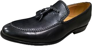Pescatore di Luna Men's Tassel Loafer, Black Leather