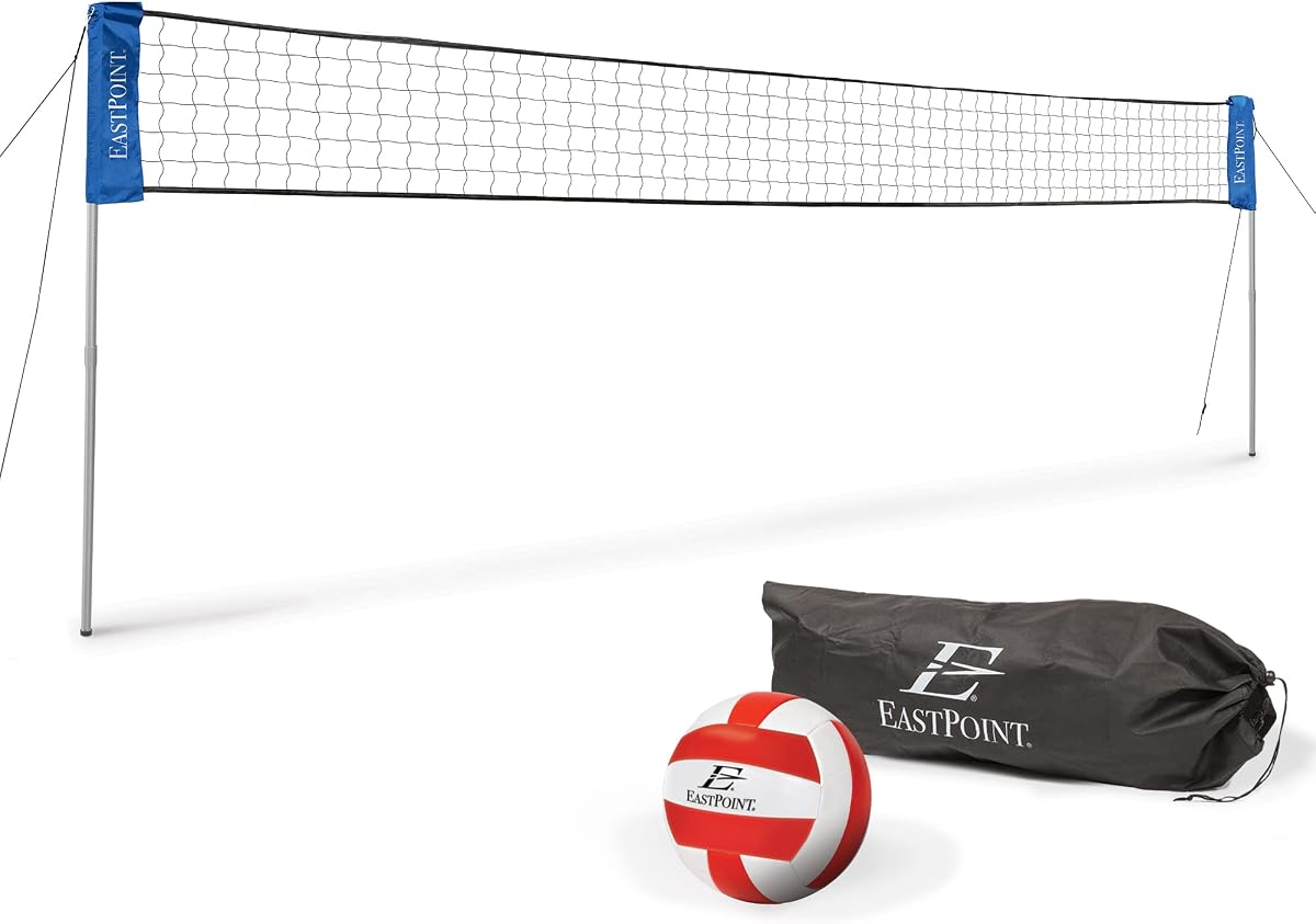 Set de red de voleibol portátil EastPoint, voleibol, patio trasero, 10-30 pies | Ajusta 10-30', almacenamiento de bolsas de transporte, equipo de entrenamiento de voleibol