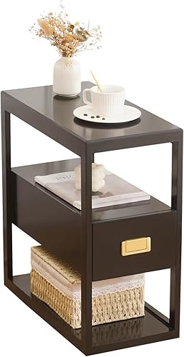 BECTSBEFF Mesa auxiliar estrecha totalmente montada, sin montaje, mesa auxiliar estrecha con cajón para sala de estar, mesita de noche premontada