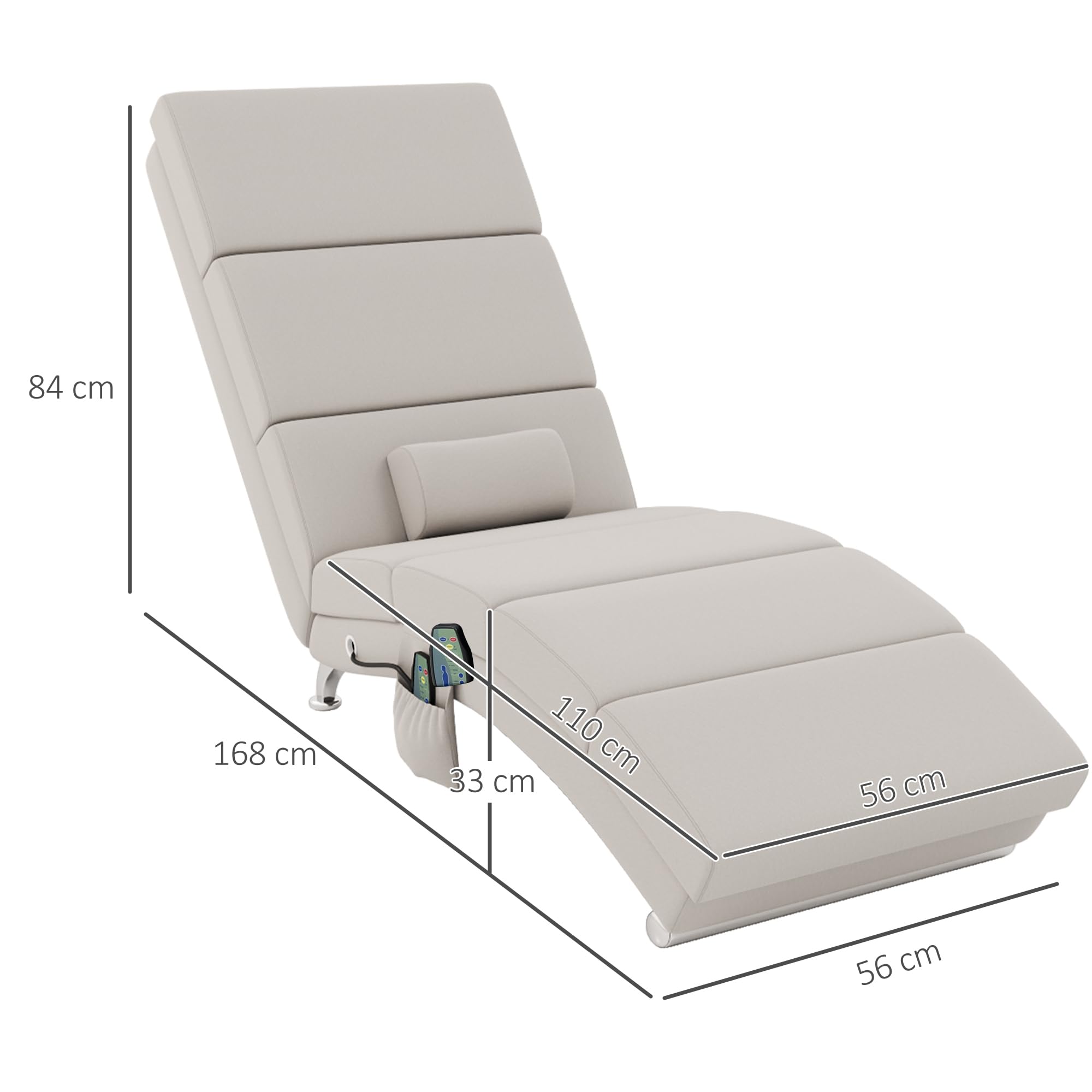 HOMCOM Sillón de Masaje y Calefacción Lounge Chaise Longue Reclinable con Mando a Distancia y Almohada para Dormitorio y Salón, Tejido Efecto Lino Crema | Meridienne, chaise longue de interior, almohada, mando a distancia, para dormitorio, sala de estar