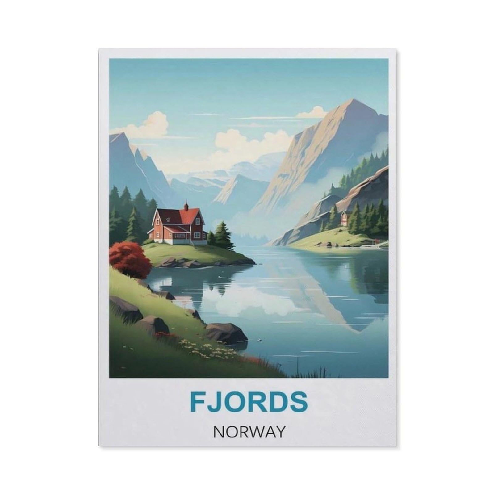 BEAYODKP Diamond Painting Kits for Adults and Kids，Fjords Norway Vintage Travel Posters，Full Drill Round Rhinestone Paint with Diamonds（40 x 50 cm/15.74 x 19.68 inches）-CA32