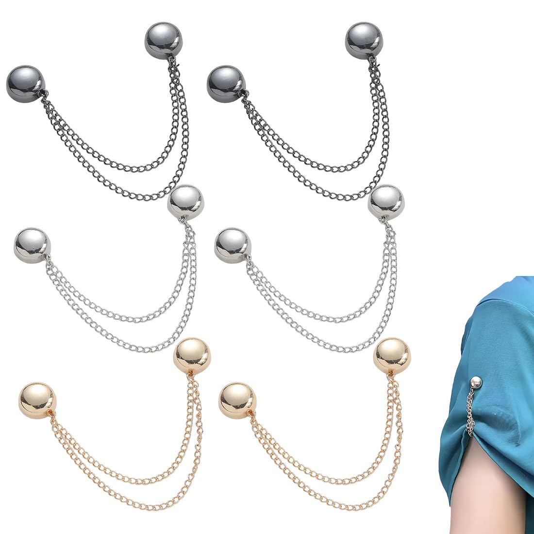 Spille Magnetiche per Vestiti con Catena 6 Pezzi, Fibbie Magnetiche per Gambe Pantaloni, Clip Multifunzione