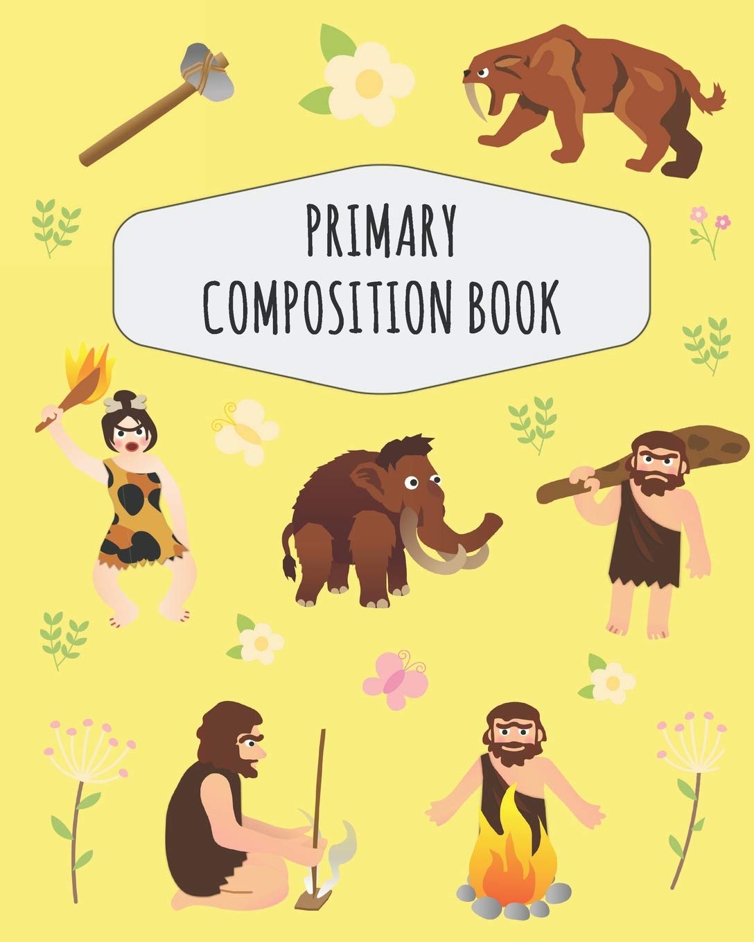 Caveman Primary Composition Book: Large Draw and Write Ruled Cave Men Story Journal with Drawing Space for Grades K-2 | Pretty Cavemen Primary ... Bottom | Kindergarten to Early Childhood