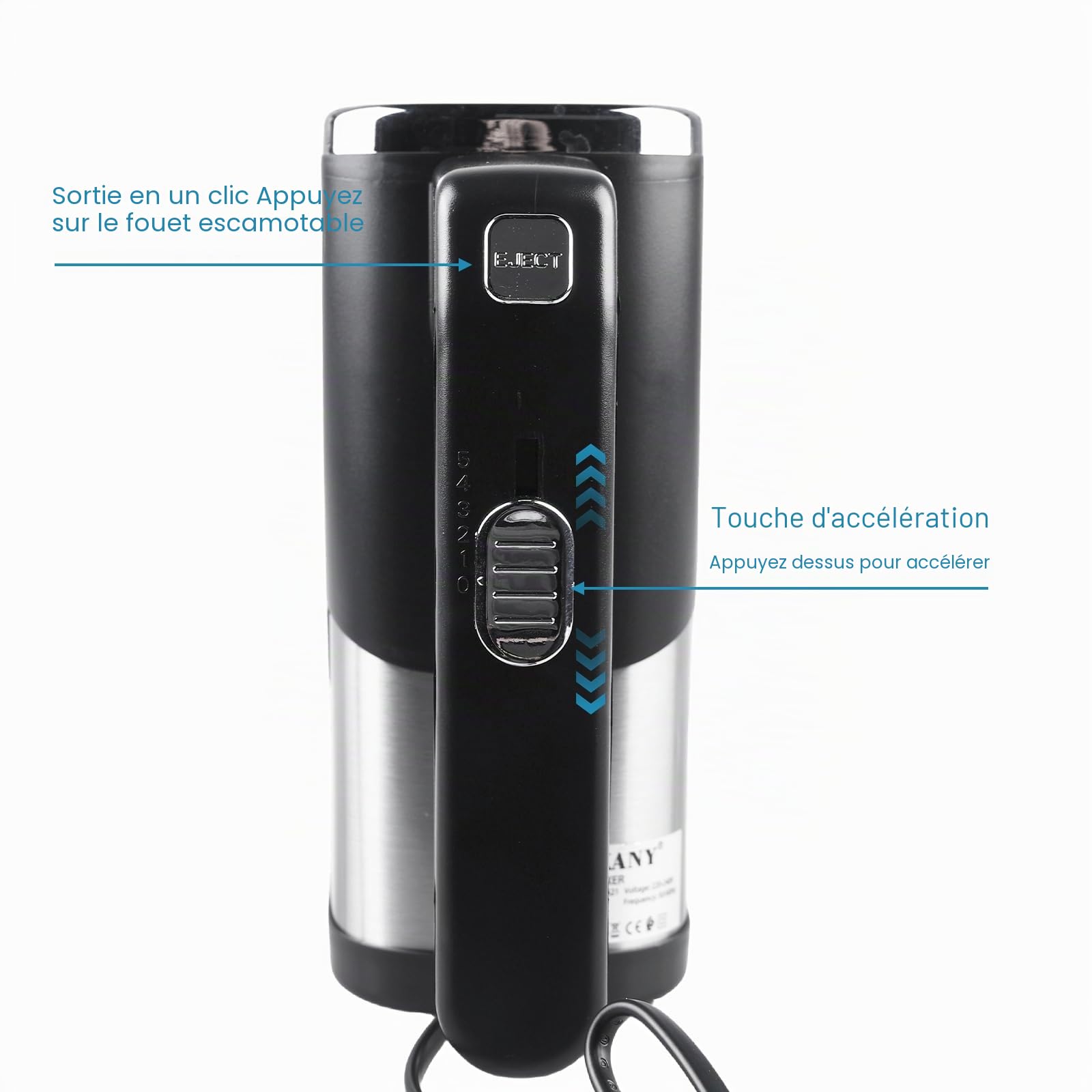 Batteur à main, 800 W, 7 vitesses, batteur électrique, avec 4 accessoires en acier inoxydable, pétrisseur à main, batteur à main, batteur de cuisine, noir