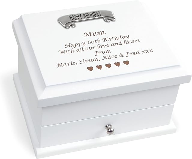 Girls 60th Birthday Gift Engraved Jewellery Storage Organiser Box
