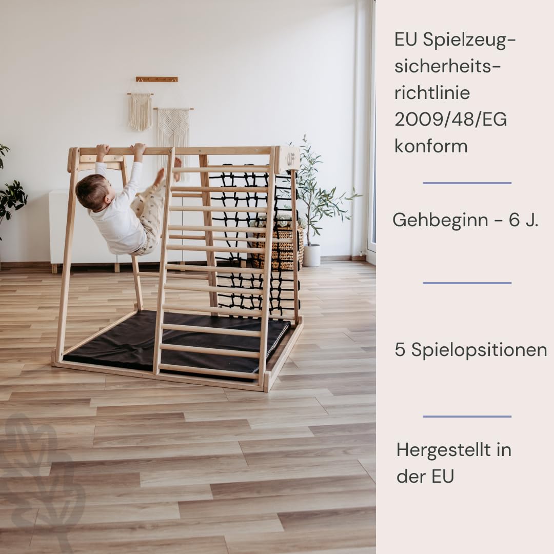 CLIFF (KIDWOOD) Montessori Klettergerüst – mit Matte für Kleinkinder, Indoor Spielzeug aus Naturholz, Sicher & Robust, Qualität aus Austria