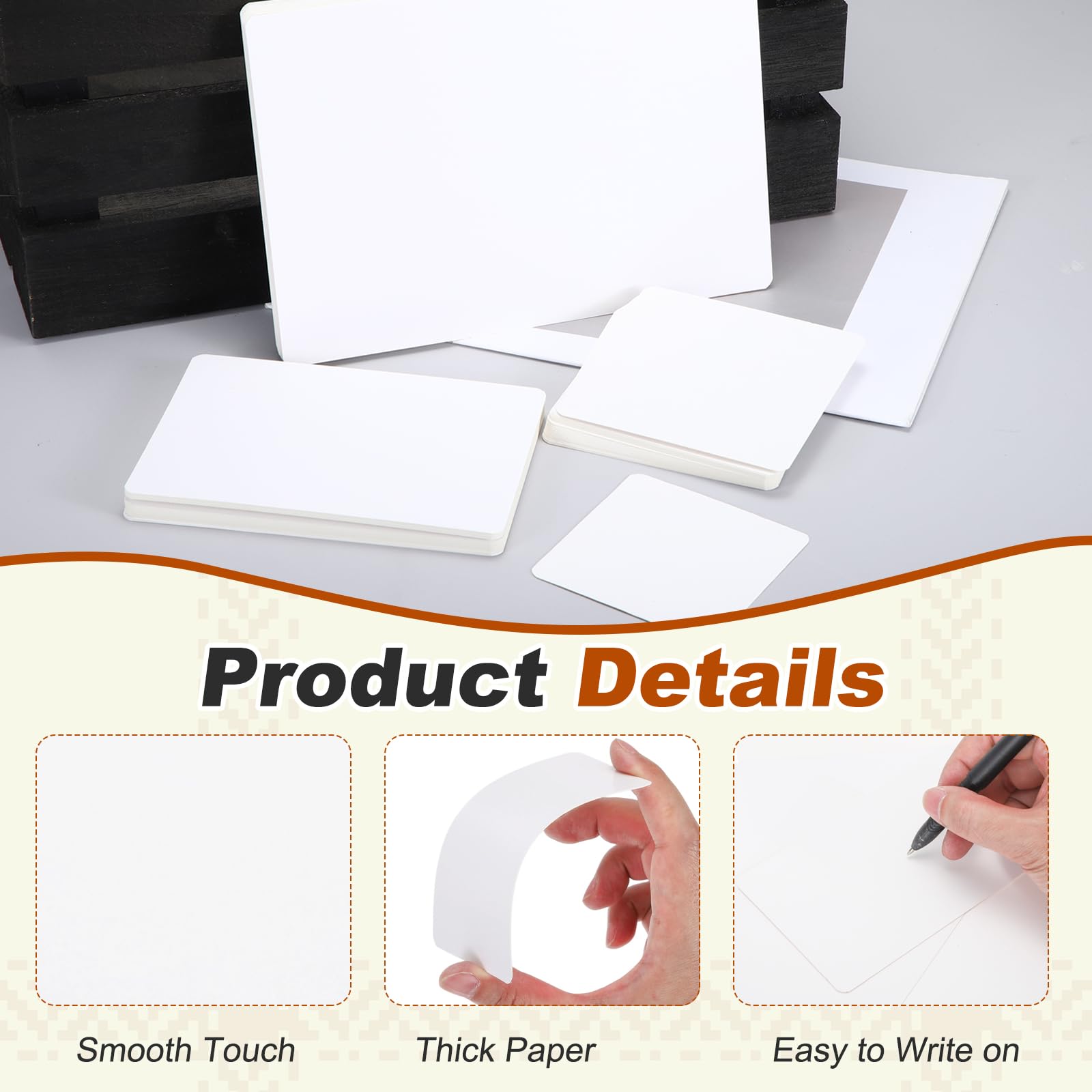 MECCANIXITY 100 hojas de tarjetas de índice en blanco, cartulina gruesa de doble cara de 5.1 x 7.5 pulgadas, 350 g/m², esquinas redondeadas, tarjetas flash de estudio para aprender notas de juego