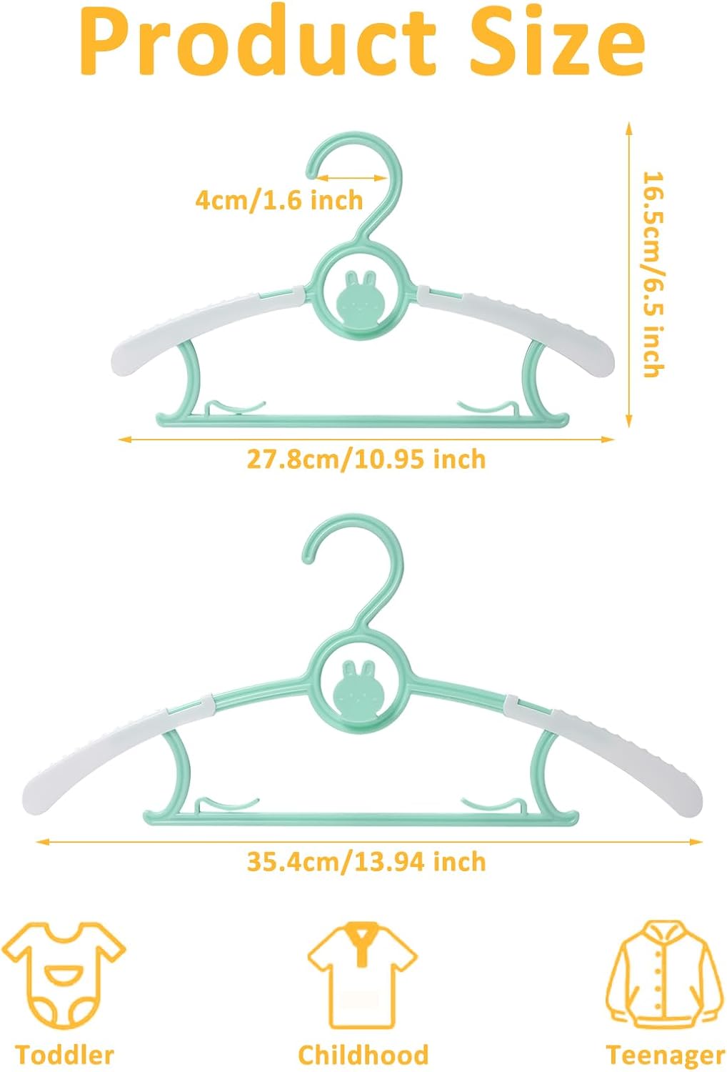 50 Pack Infant Hangers, Non-Slip Kids Hanger, 11"-14" Adjustable Baby Hanger, Space Saving Plastic Hangers for Girl Boy Toddler Kids Child (Multicolour) - Image 2