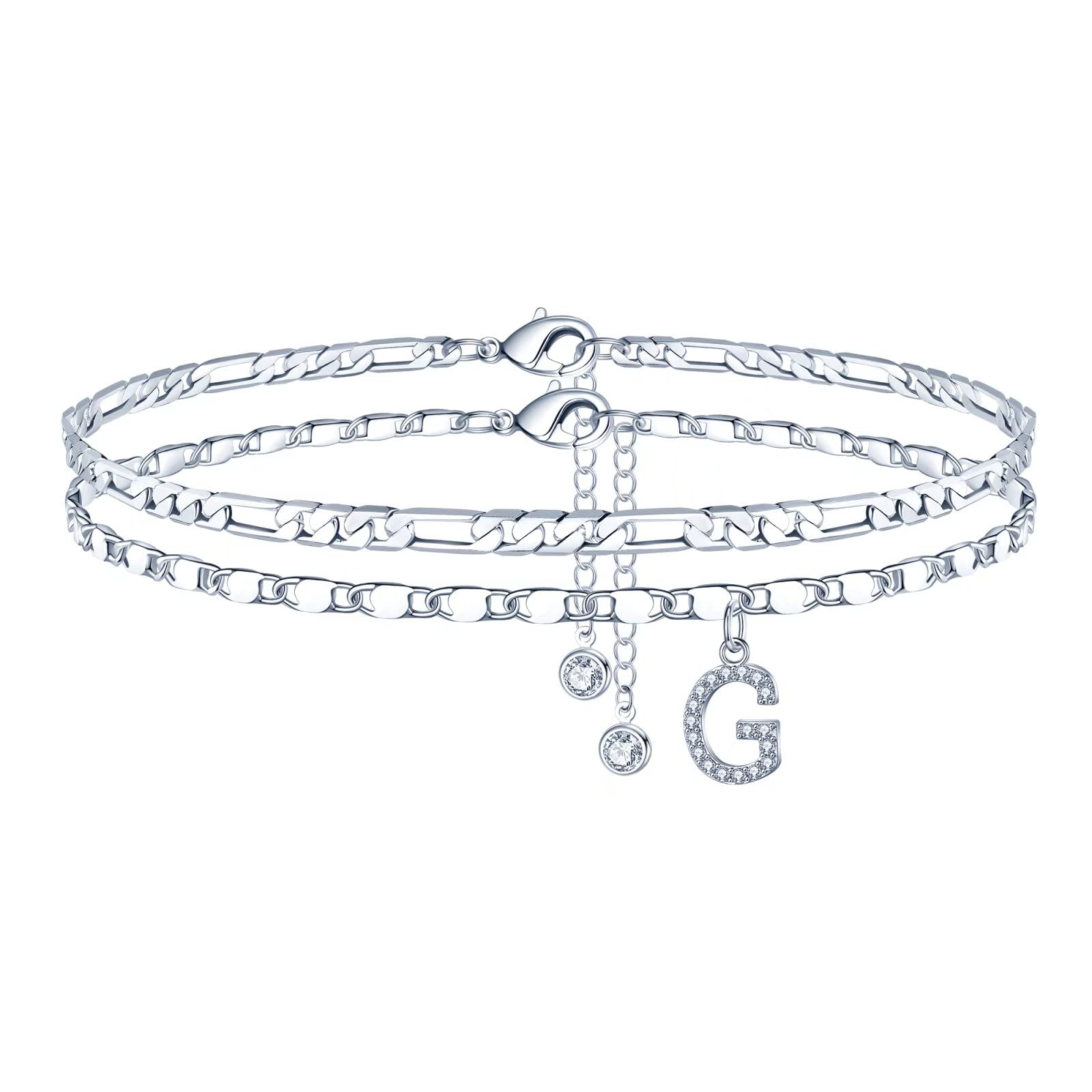 Tobilleras para mujer de oro cadena de verano con inicial joyería de moda ajustable 8