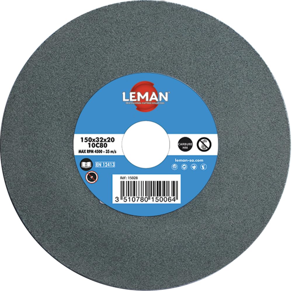 Leman - Meule vitrifiée verte carbure HM à sec D. 200 x Al. 32 x Ep. 25 mm Gr. 120-22529 - Leman