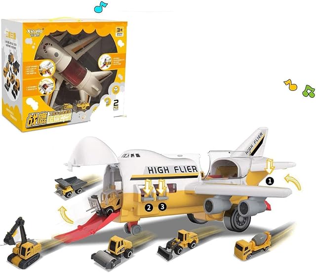 Aircraft Vehicle Playset, Inertia Wheel Airplane with Vehicles Educational Toy Set, 1 Large Plane, 6 Alloy Car Best Gift for Kids and RC Plane Lovers