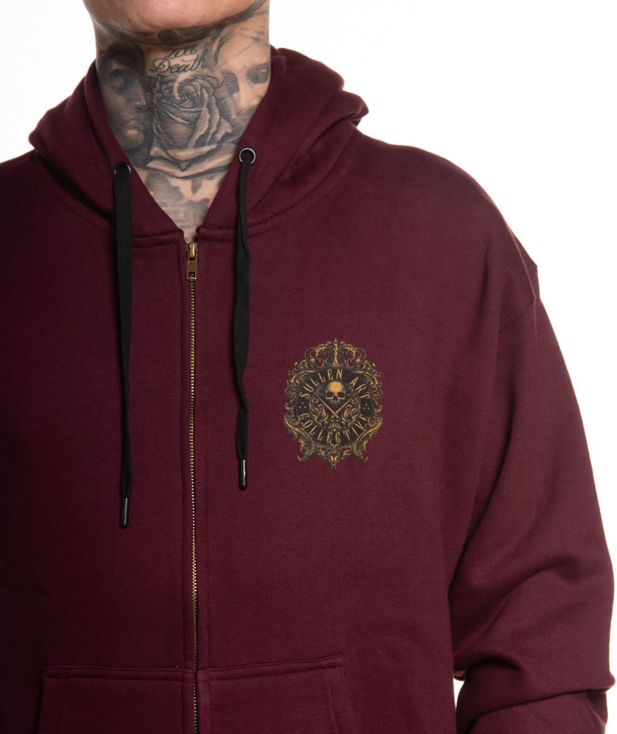 Sullen Men's Filigree Badge Tattoo Lifestyle Graphic Long Sleeve Zip Up Hooded Fleece Sweatshirt Burgundy - Image 3