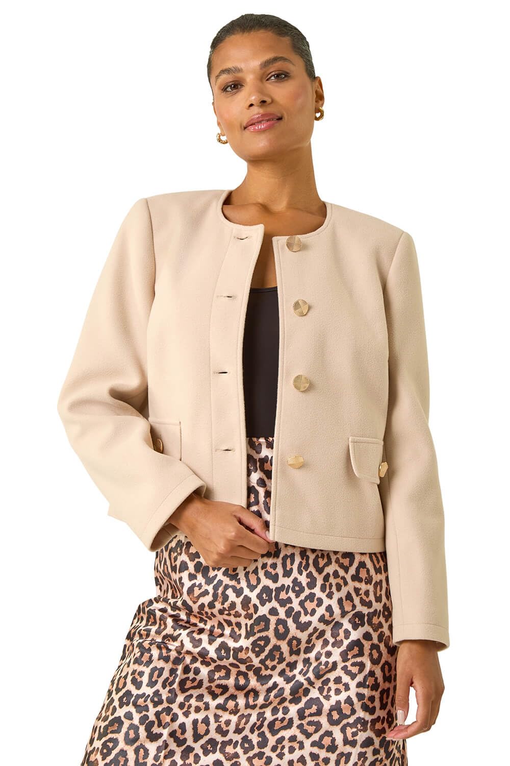 Roman Women's Natural Buttoned Pocket Jacket