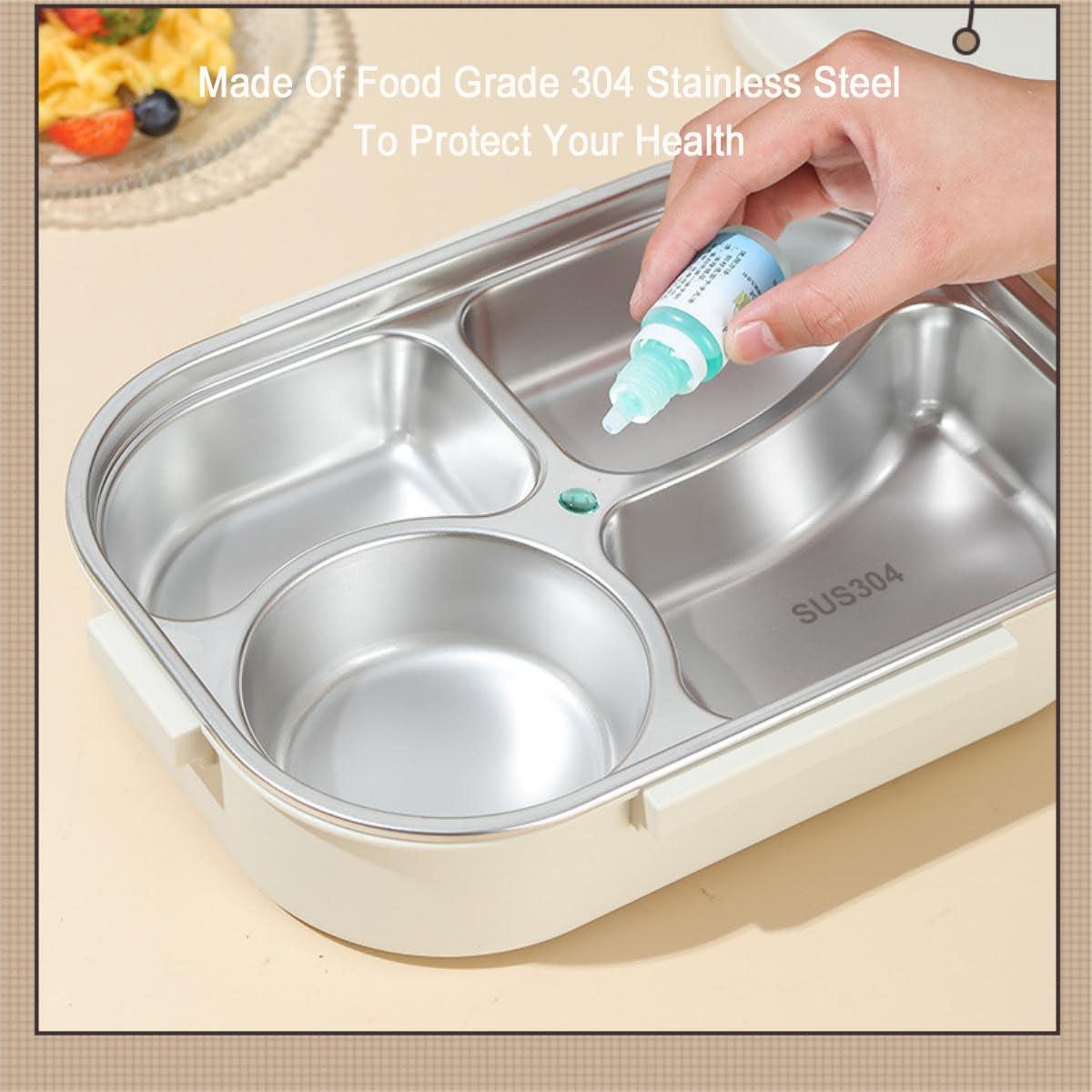 LANMOU 1.5L Lunch Box Inox, Lunch Box Isotherme Repas Chaud Bento Lunch Box Micro Ondable Lunch Box Enfant Lunch Box Adulte Boite Repas Compartiment Bento Isotherme avec Sac Isotherme (4 grilles)