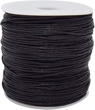 INSPIRELLE 1mm Black Waxed Cotton Cord 120 Yards Beading Thread | for Jewelry Making and Crafting Macrame Rope