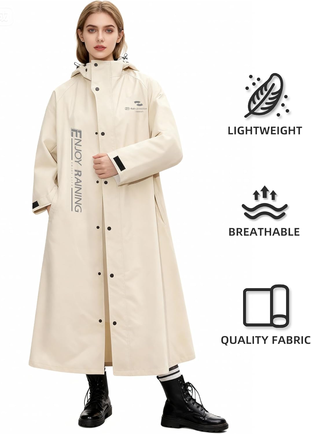 Long Raincoat for Adults Reusable Waterproof Breathable Lightweight Jacket Poncho with Hooded for Men Women - Image 5