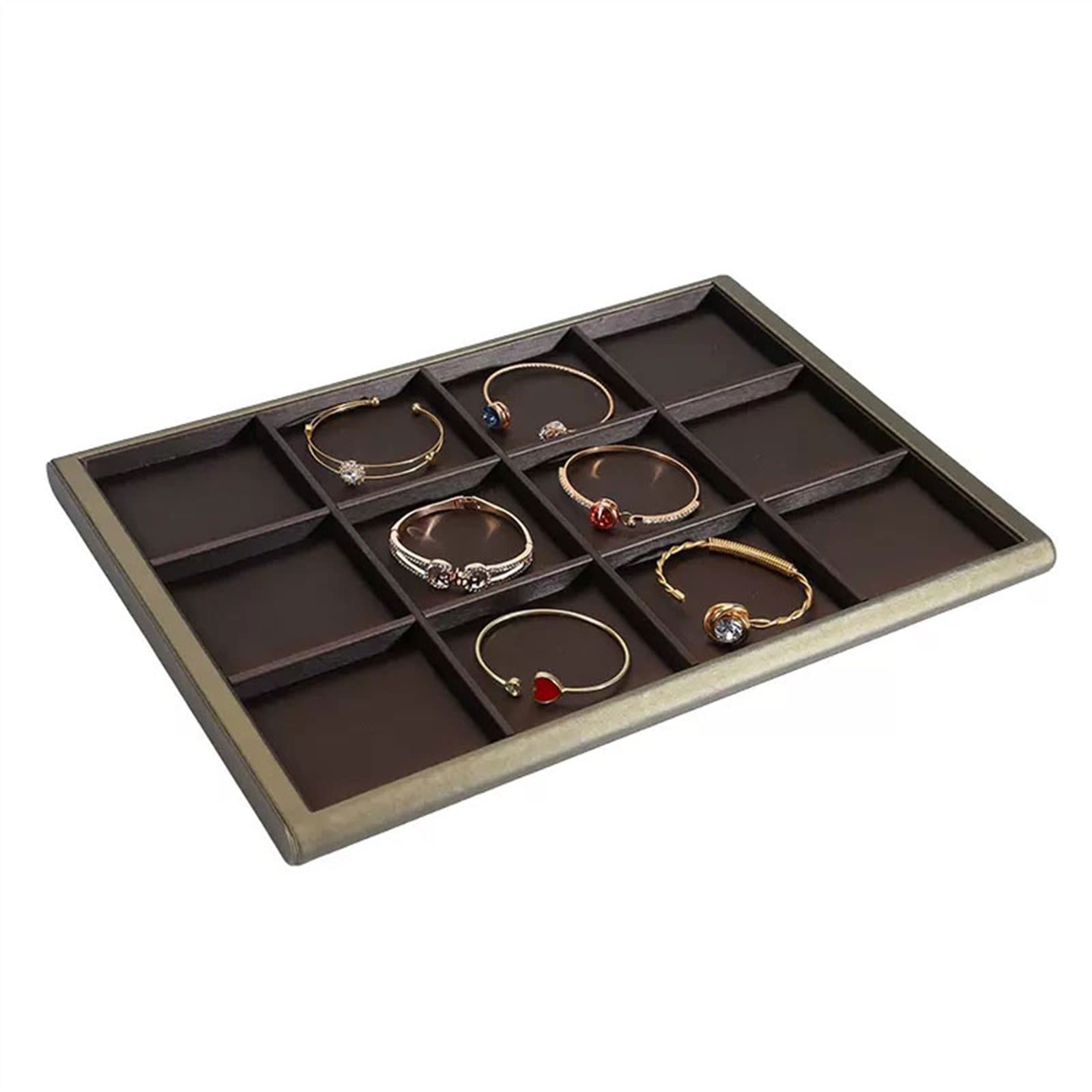 J9V4G6S3B5 Jewellery Storage PU Leather Jewelry Display Tray Stackable 12 Girds Bracelet Bangle Organizer Storage Showcase