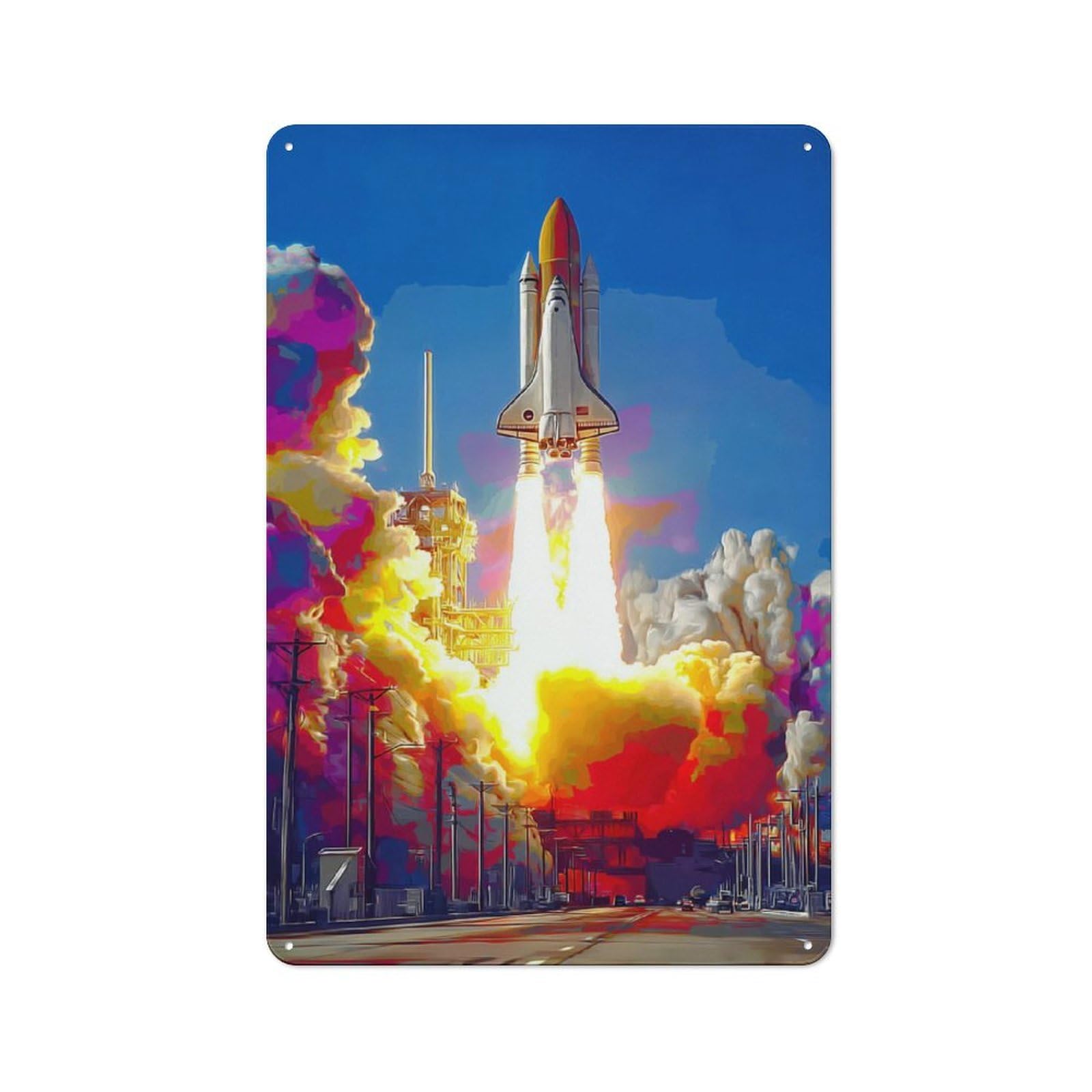 Junmoney Space Shuttle Launch A Vibrant Depiction -2 Metal Sign 30X20cm With For Home Bar Wall, Vintage Decor, Wall Decoration For Home Bars And Entertaining Spaces