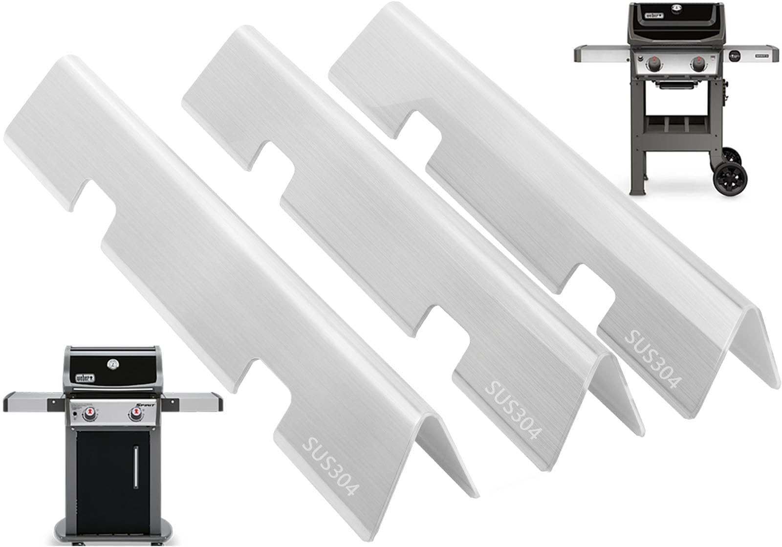 7635 - Barre aromatizzanti da 15,3" per griglie a gas Weber Spirit II E210 S210 E220 S220, Weber Spirit 200 Series, Spirit E/S 200 e 210 (con pannelli di controllo montati frontale), acciaio
