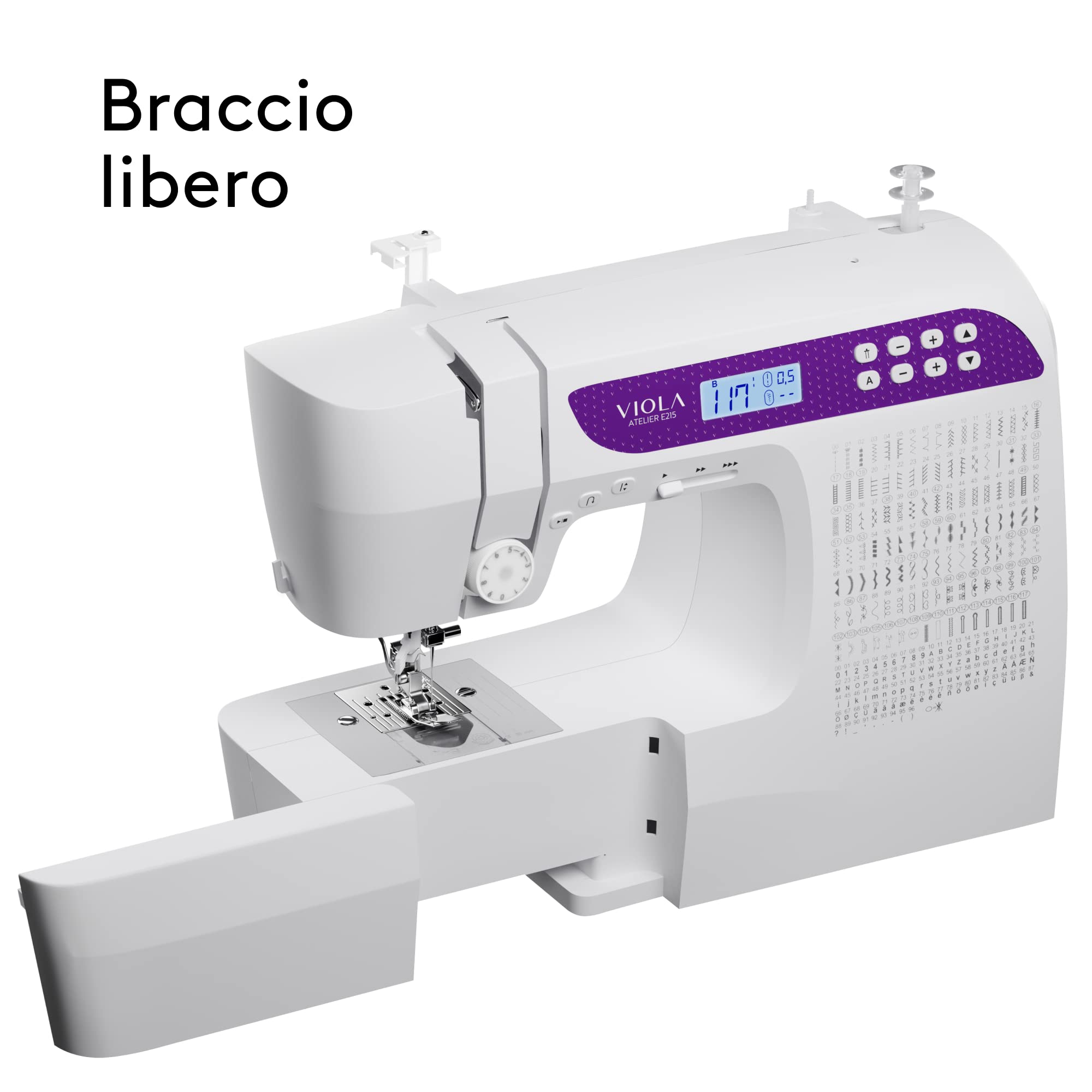 VIOLA Atelier E215 Macchina da cucire Elettronica, 215 Funzioni Cucito, Alfabeto, Infilatura Automatica, Facile da Usare