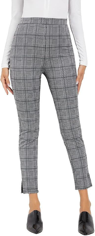 Casual Plaid Print Split Hem Pants 