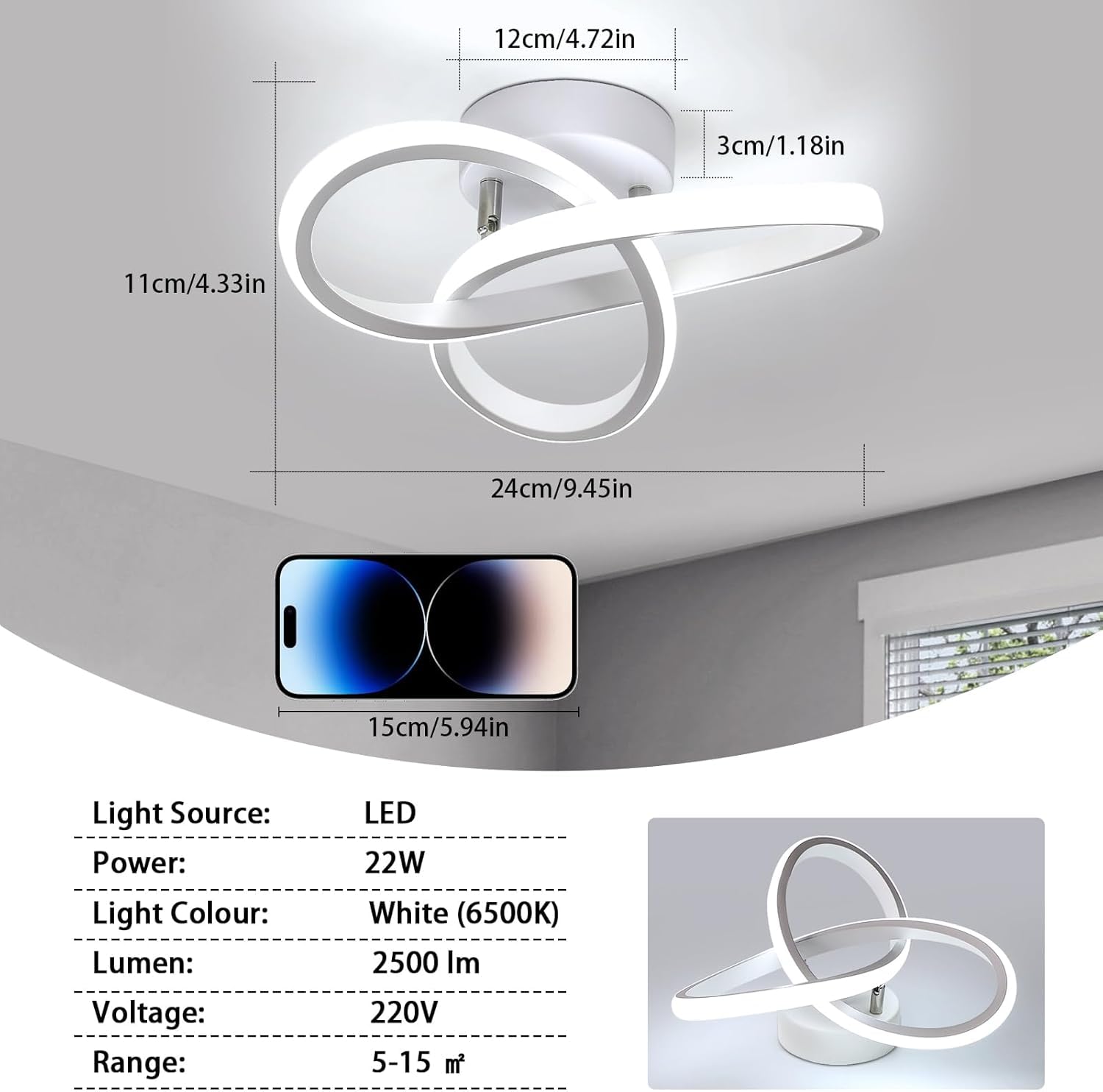 Comely Moderna Lámpara de Techo LED, 22W Plafón LED Techo Blanca Moderno, Diseño Forma de Flor Luz de Techo para Dormitorio Cocina Sala de Estar Pasillo Comedor Balcón