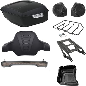TCMT King Motorcycle Trunk Box Backrest Luggage Rack 2 Up Mount Rack Tail Light Speakers Fit For Harley 2014-2025 Touring CVO Road King Street Glide Electra Glide Matte Black Trunk-