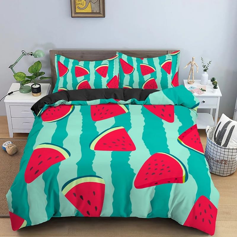 Parures de lit 240x260 microfibre 110g avec housse de couette imprimée pastèque cyan