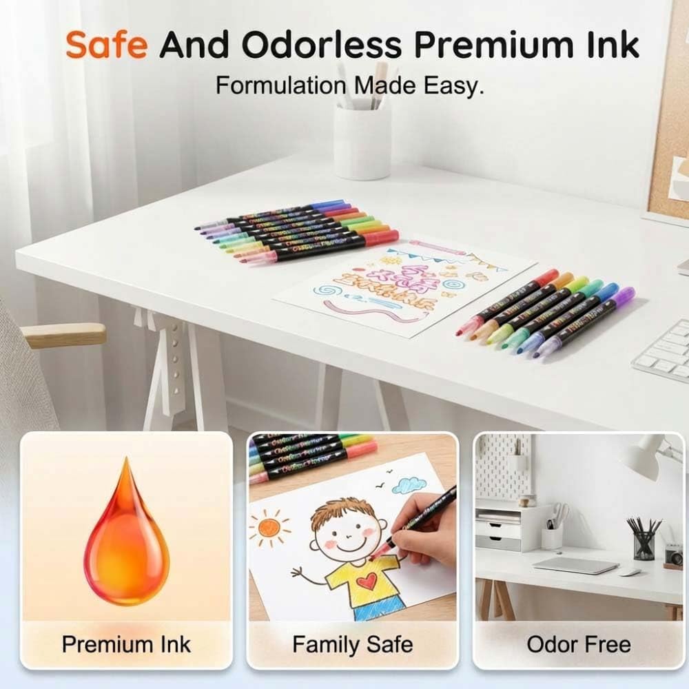 24 Colors Marker Pen for Highlight, 2026 New Dual-Line Highlighter Outline Marker Set, Metallic Paint Markers for Black Paper, Glitter Pens for Scrapbook Supplies (2 Set)