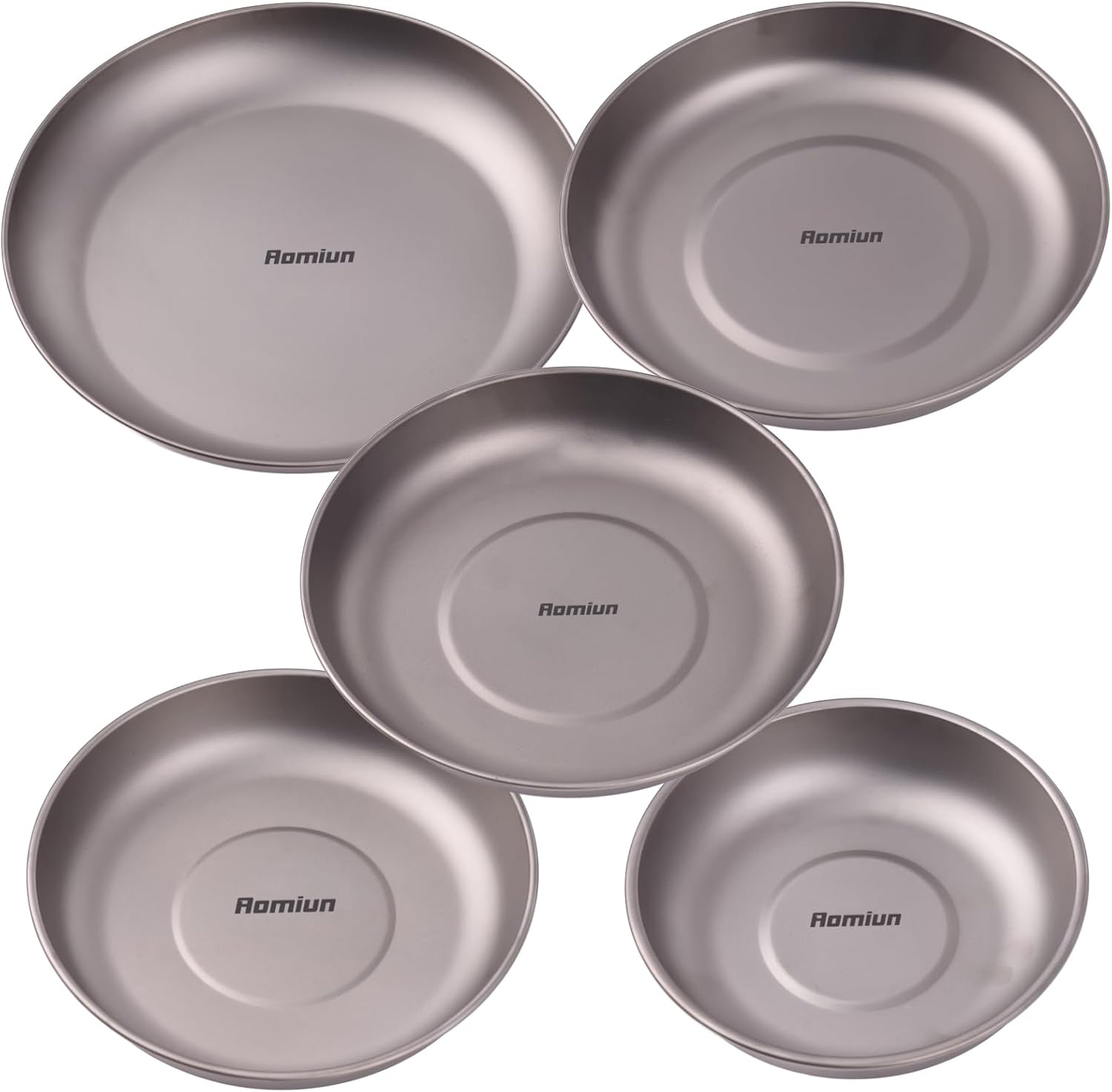 5pcs Ti Camping Plates, Stackable Lightweight Dinnerware Set with Smooth Grinding Surface, for Backpacking Camping Hiking Outdoor Cooking