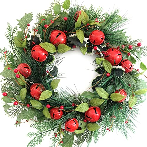 Tempus 20" Artificial Christmas Wreath With Red Berries Red Bells Decorations Winter Wreath For Front Door Wall Home Decor #TOP16