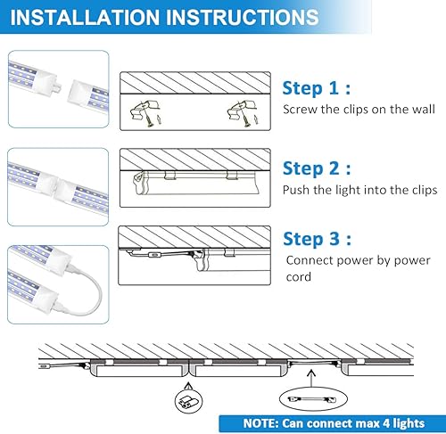 Miniatura 9 de SHOPLED Tubo de luz LED de 90 W y 8 pies, 11700LM 6000K, forma de D, alto rendimiento, cubierta transparente, enlazable, luces de taller de garaje