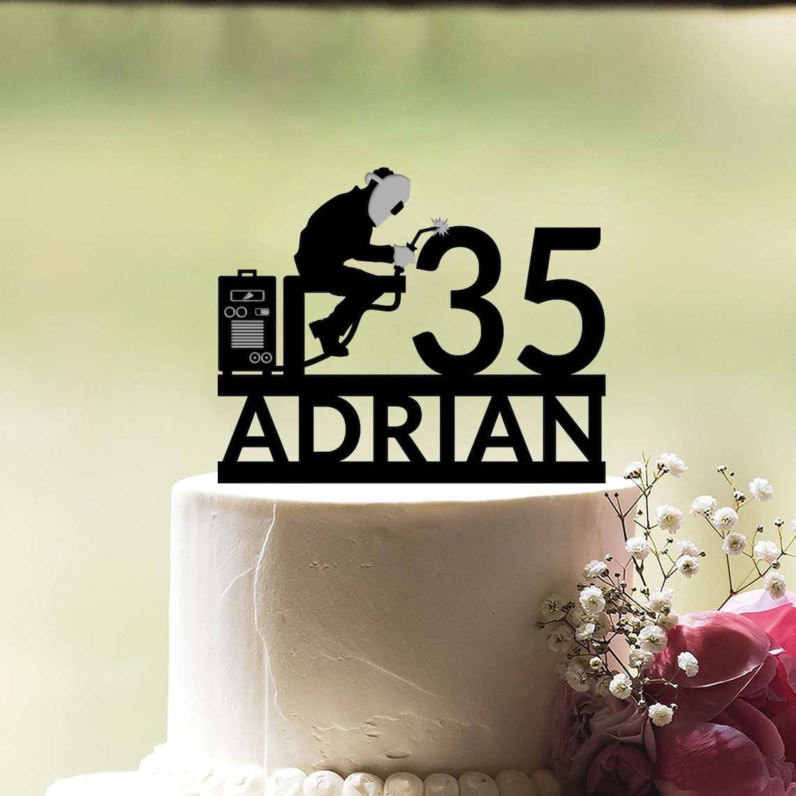 Welder Cake Topper,Welder Birthday Bake Topper,Name Age Cake Topper,Birthday Man Topper,Power Electrician Lineman Cake Topper,Electrician Birthday