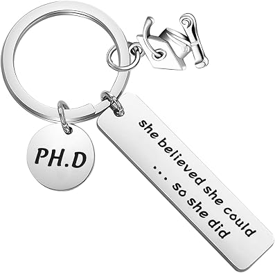 FOTAP PHD Keychain Doctor of Philosophy Jewelry Doctorate Gift PhD Graduation Gift She Believed She Could So She Did Keychain