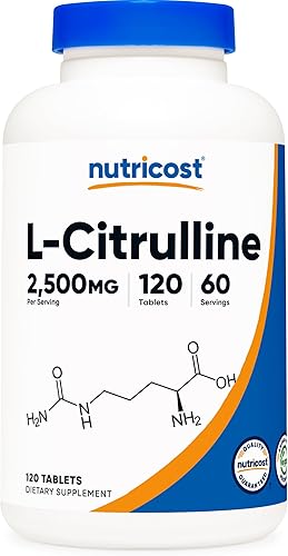 Nutricost L-citrulina 2500 mg por porción, 60 porciones, 1250 mg por tableta, 120 tabletas - Suplemento sin OMG y sin gluten