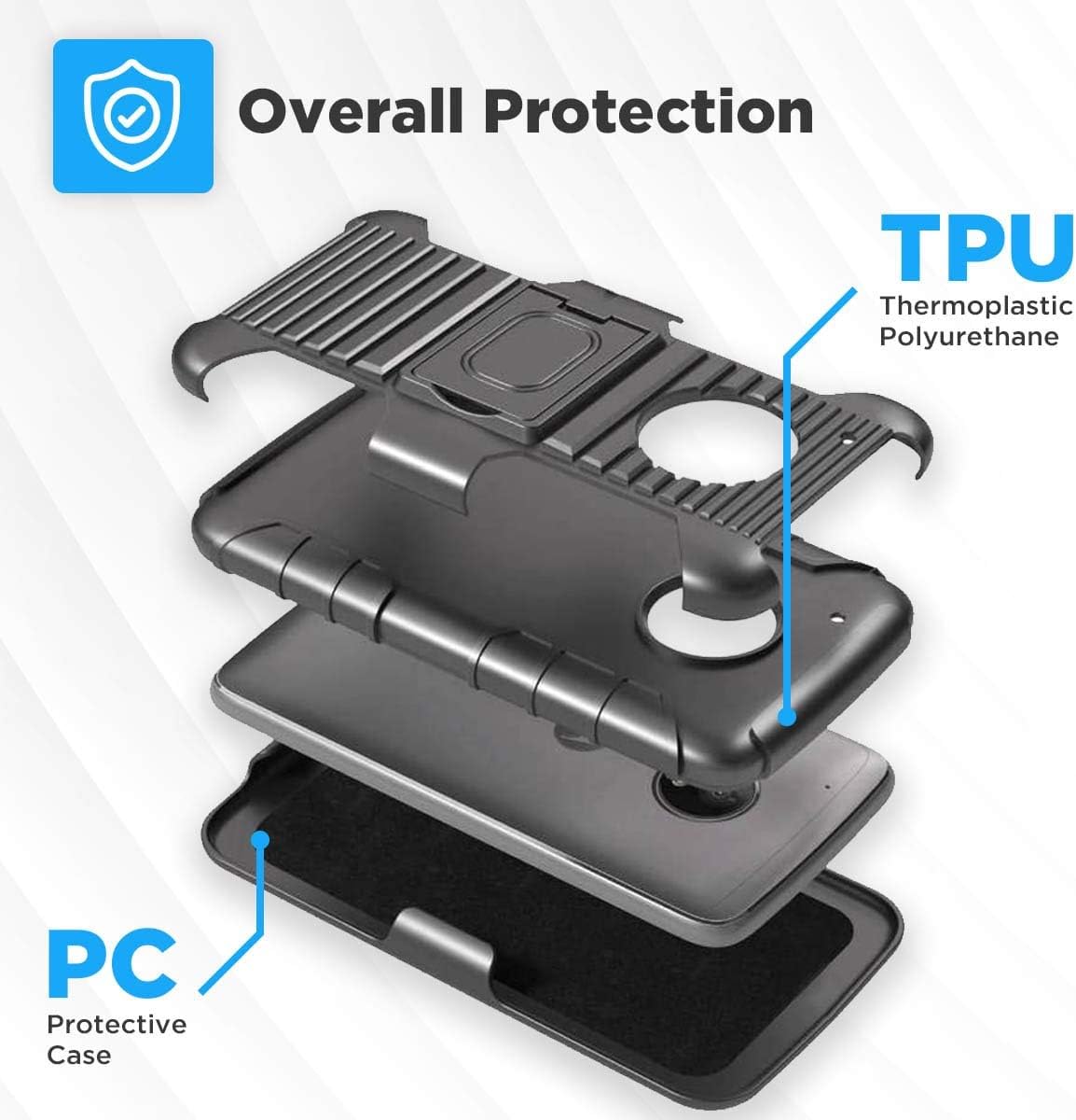 Rome Tech Dual Layer Case with Belt Clip for Moto G5 Plus - Protective Heavy Duty Holster Case with Kickstand Swivel for Motorola G5 Plus - Black