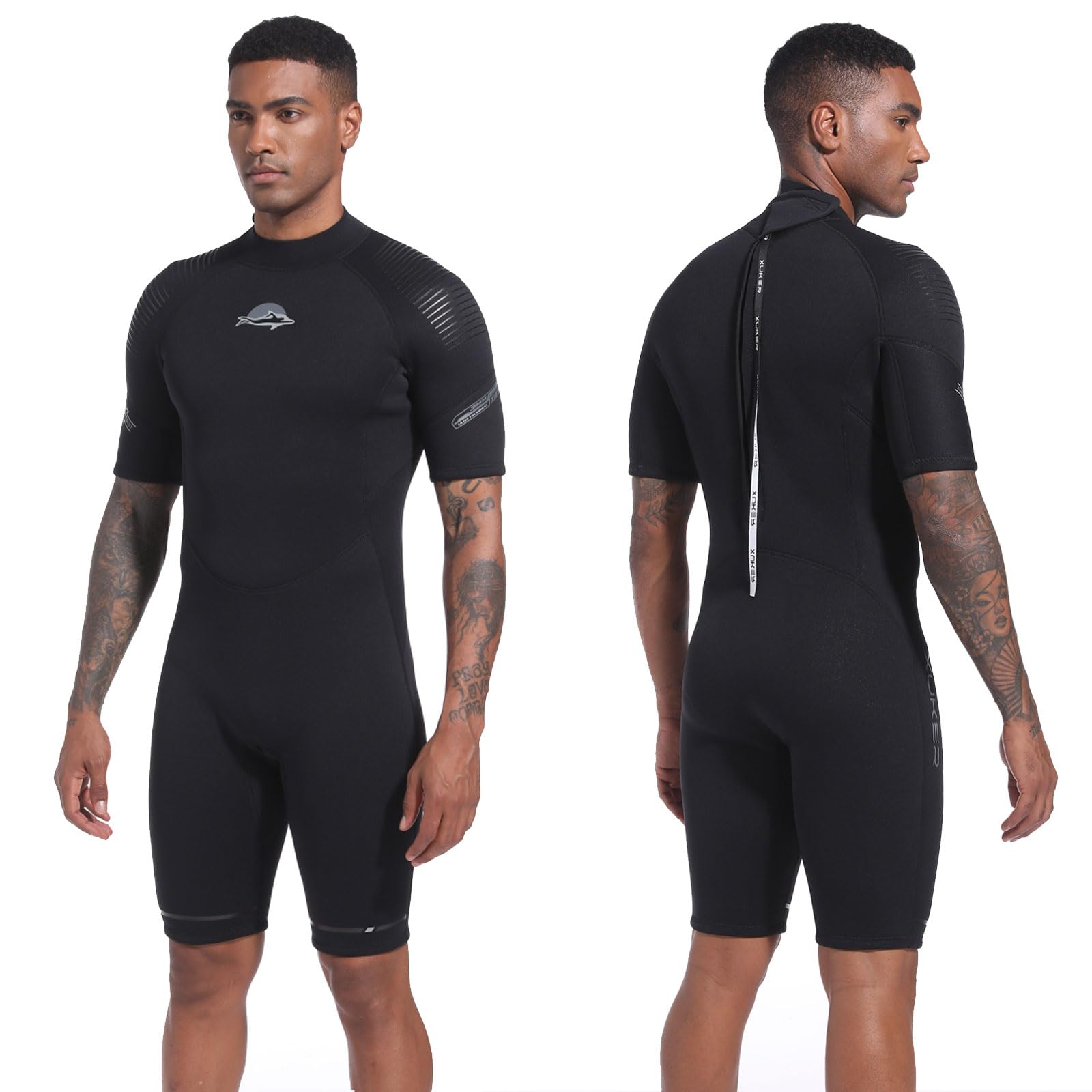 XUKER Mens Shorty Wetsuit Women, 3mm Back Zip Diving Suit Neoprene Short Sleeve Thermal Wet Suit for Diving Snorkeling Surfing Swimming