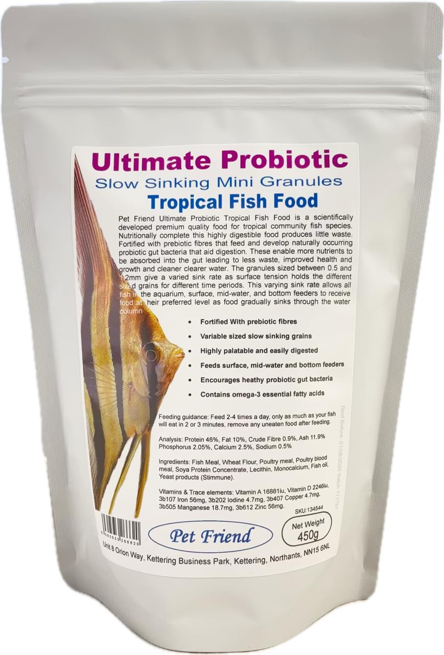 Pet Friend Probiotic Micro Granules (450g) Ultra-Fine Slow-Sinking Food for Neon Tetras, Guppies & Nano Fish – Bite-Sized Nutrition Enhances Digestion & Clear Water