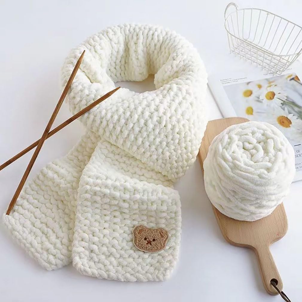 4 x 100g Knitting Wool Yarn Solid Color Knitting Yarn for Crochet for Yarn Projects Making DIY Crafts Scarves Hats Handmade Bags Blankets Sweaters (Milk White) - Image 4