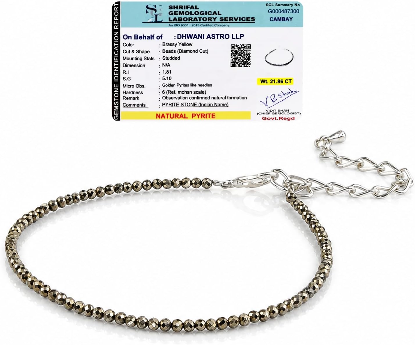 Pyrite Anklet For Wealth & Prosperity Spiritual IGL Certified Ankle Bracelet for Women Natural Healing Stone Beaded Adjustable Gift for Her