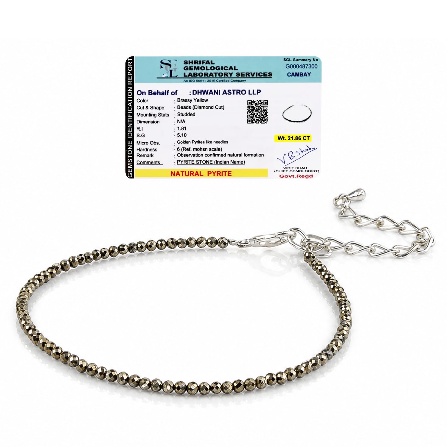 Pyrite Anklet For Wealth & Prosperity Spiritual IGL Certified Ankle Bracelet for Women Natural Healing Stone Beaded Adjustable Gift for Her