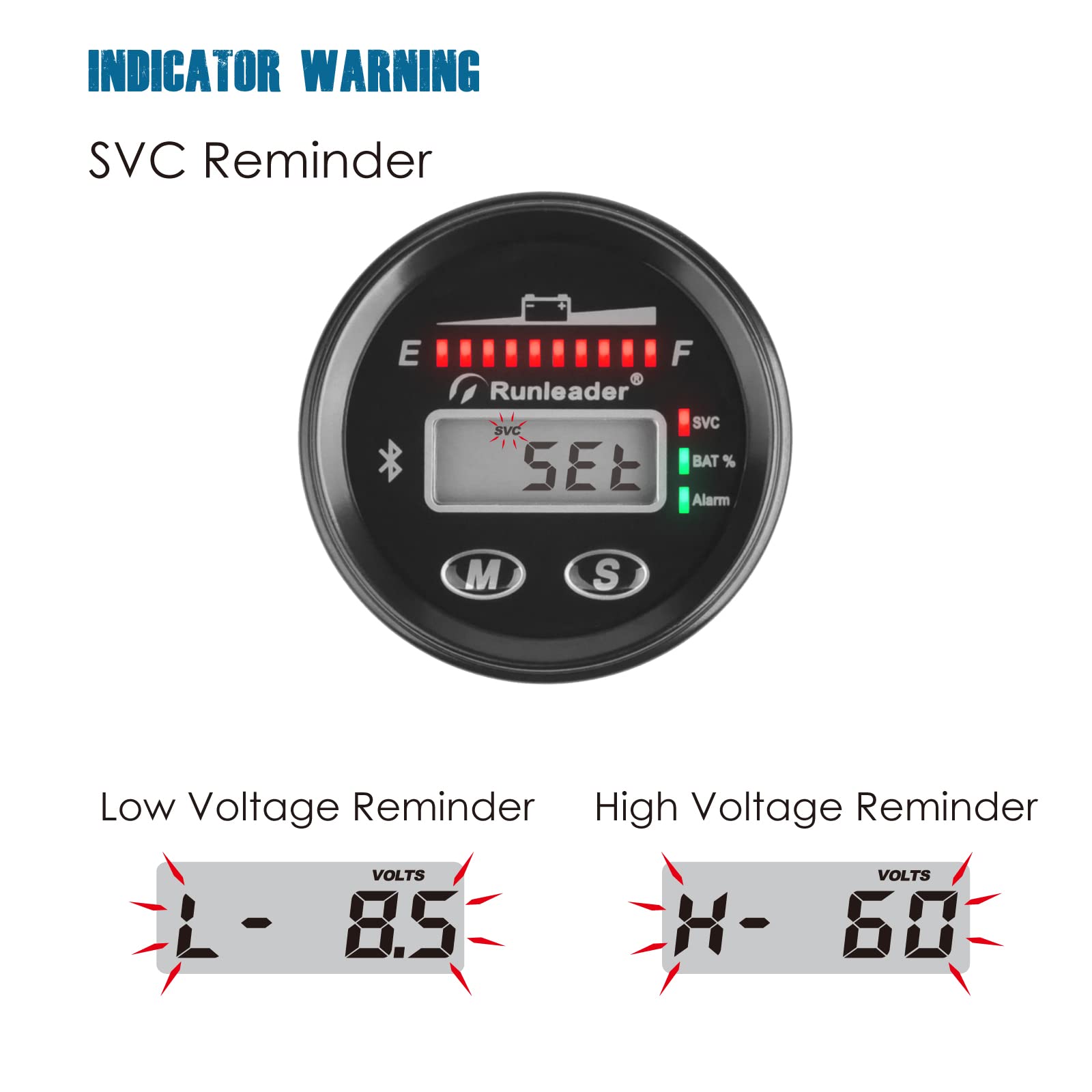 Runleader da 12V a 48V indicatore della Batteria LED Bluetooth, Registrazione delle Ore di Funzionamento per Piombo Acid Trojan Gel di Litio AGM LiFePO4 Batteria