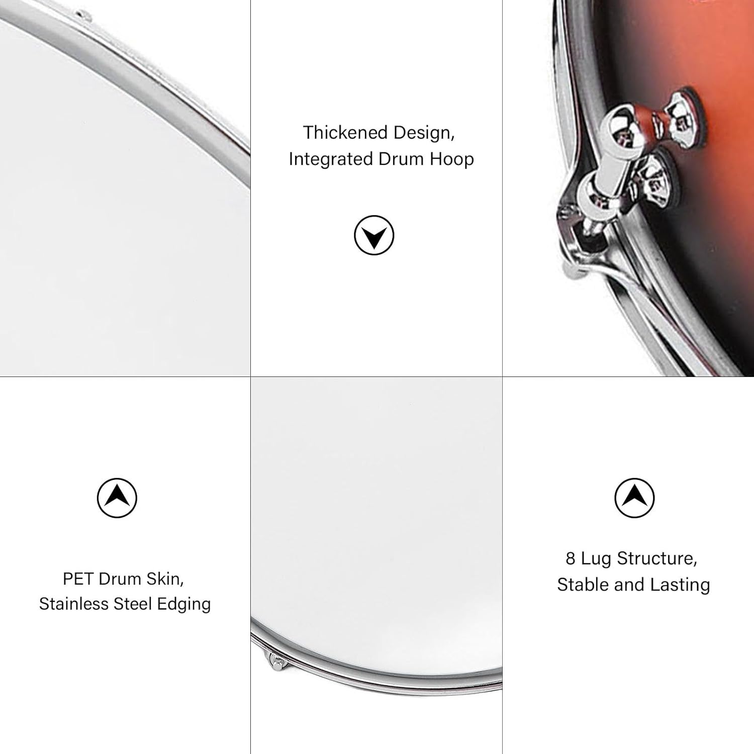 Snare Drum Set with Stick for Beginner Percussion Instrument Musical Practice Pop Music Contexts 8 Lug Die Cast Hoop Orange Black Edge White Drum Skin