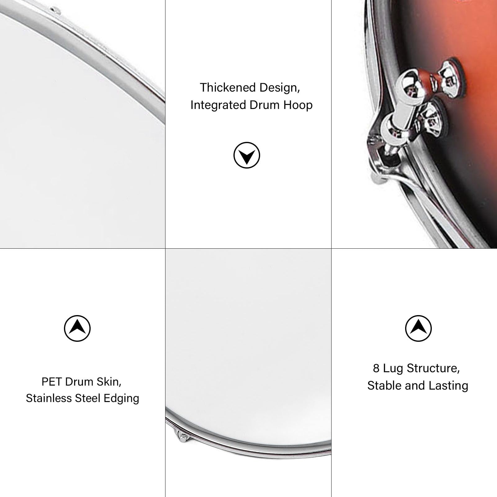 Generic 14 X 6,5 Zoll Großes Snare-Drum-Set mit Stabiler Konstruktion für Anfänger und Kinder, Orange-schwarzer Rand mit Weißem Trommelfell
