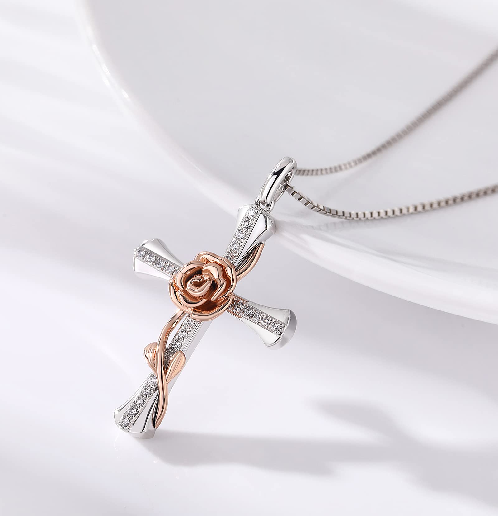 Collar Cruz Infinita Rosa Mujer Plata 925 Sterling Diamante Simulado, Colgante de Joyería Fina para Damen