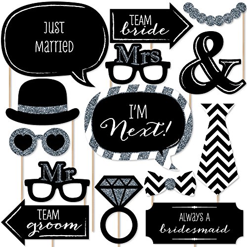 Big Dot of Happiness Mr. & Mrs. – Silver – Wedding Photo Booth Prop Kits – Wedding Decorations - 20 Count
