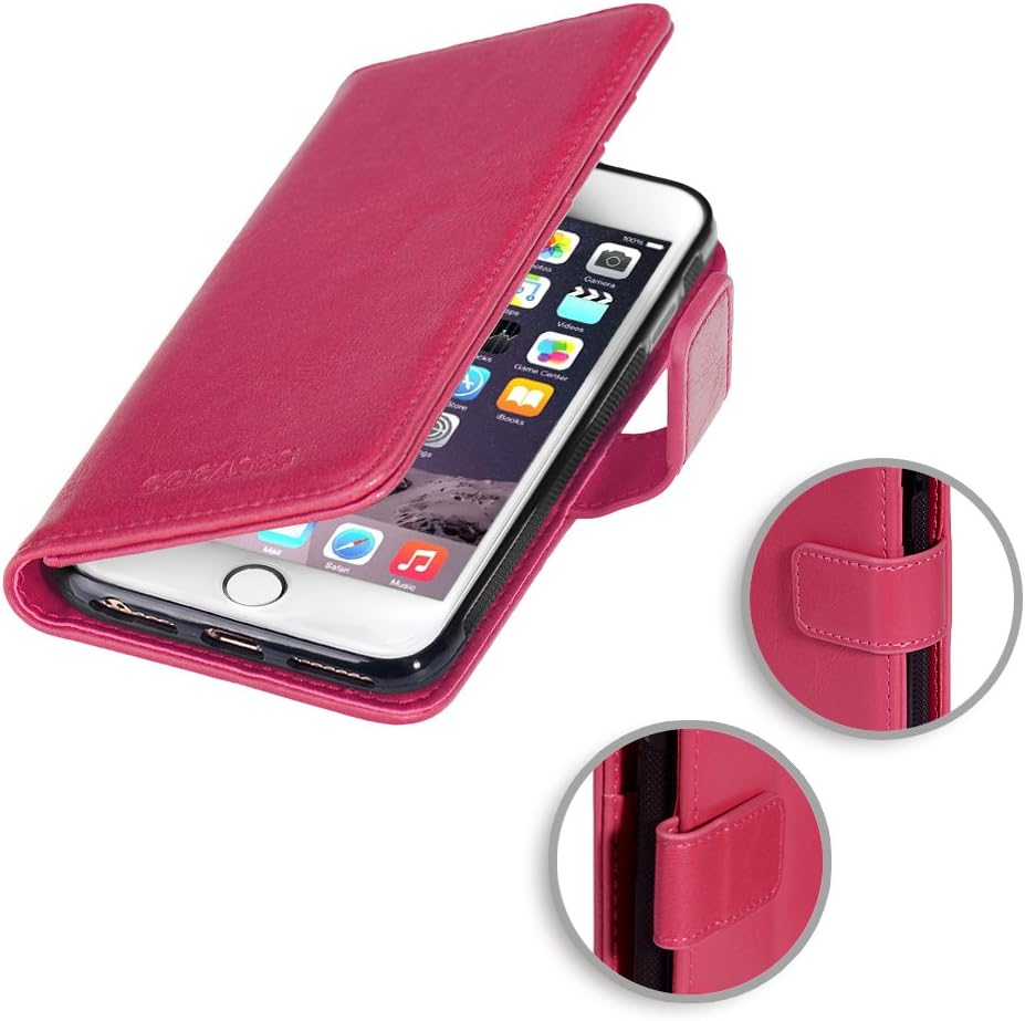 COCASES Wallet Case Compatible with iPhone 8, iPhone 7, iPhone 6/6s/SE2(2020), Flip Folio Detachable PU Leather Magnetic Kickstand Cover Card Slot Wrist Strap (4.7'' Rose Red)