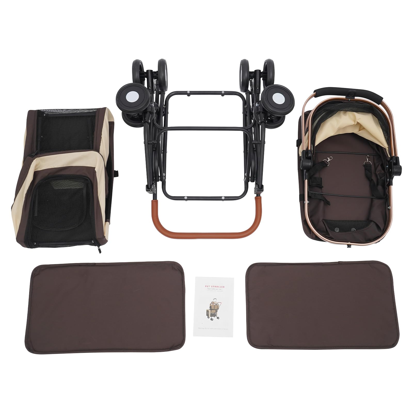 Foldable Stroller for 2 Dogs & Cats, Double Pet Stroller for Dogs and Cats with 2 Detachable Carriers, Easy Assembly Double Dog Strollers One Hand Foldale Kittens Puppies Travel Strolling Cart Coffee