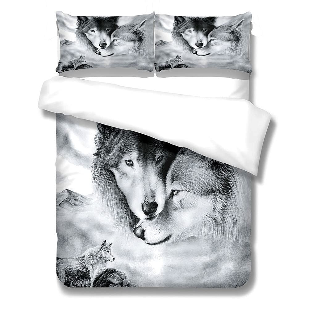 Oduo Women's Two Wolves Printed Duvet Cover Set 3 Piece, Single Double King Size Bedding Set With Quilt Cover And Pillowcases - Duvet Cover Sets For Adult Teenager Girls Boys (,200X200cm)